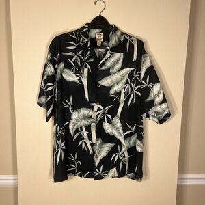 Tommy Bahama Black and Green Leaf Print Men's Shirt